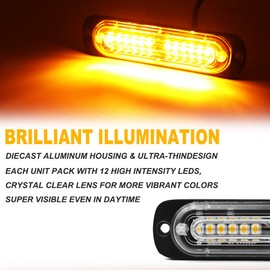 FOXCID 4pcs LED Emergency Grille Surface Mount Strobe Light Ultra Slim Sync Feature Hazard Warning Flasing for Vehitcle (White)