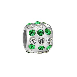 Quiges 925 Sterling Silver 3D Birthday Green May Birthstone Duo Crystal Bead Charm