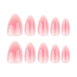 Almond Press on Nails Short Round Fake Nails Pink Ombre False Nails with Gloss Designs Acrylic Nails Cute Glue on Nail Summer Artificial Stick on Nails for Women Manicure 24 Pcs