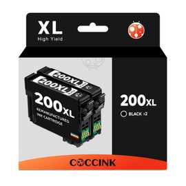COCCINK 200XL Ink Cartridge Black Replacement for Epson Expression XP-200 300 310 400 410 Workforce WF-2520 WF-2530 WF-2540 for Epson 200 XL T200XL Printer (Black, 2-Pack)
