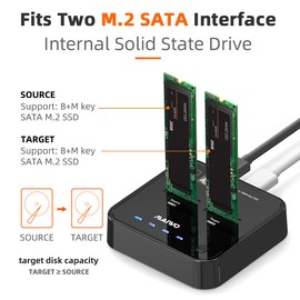 Dual M.2 SATA SSD Docking Station & Offline Duplicator | USB-C + USB-A | One-Click Clone | Supports B/M Key 2242/2260/2280/22110 | Tool-Free Design for Data Backup & SSD Expansion