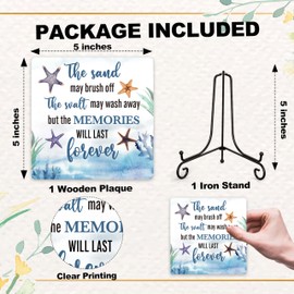 Beshoul Beach Wood Sign, Summer Beach Decorations for Home, Beach House Decor for Bathroom, Ocean Wooden Plaque with Stand for Office Living Room Bathroom Decor 5 x 5 Inches - G11