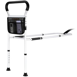 Rieles de cama para adultos mayores de seguridad, riel ajustable con patas de apoyo, barra de mango ergonómico antideslizante con bolsa de almacenamiento, se adapta a camas King Queen Full