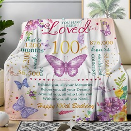 100th Birthday Gifts for Women, Happy 100th Birthday Gifts for Friendship Throw Blanket 50"X60", Best 100 Year Old Queen Birthday Gifts Ideas for Women Mom Female Friend Wife Sister Birthday Decor