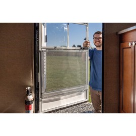 Camco Premium Camper/RV Lower Screen Door Grille | Protects Screen Door Mesh from Damage & Crafted of Heavy-Duty Aluminum | Adjusts from 20” to 29” & Measures 24-1/4” (L) x 20-1/4” (W) (43995)