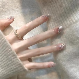 [NEURAD]ネイルチップ 30枚入マグネットタイプ インスタ風 夏限定 アイスクリアフレンチ × 浮遊3D蝶 スワロフスキー付け爪 夏向けショートネイル 人気 和風 かわいい 花嫁ネイル