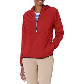 Cutter & Buck womens Half Zip Long Sleeve Hooded Popover Jacket Windbreaker, Cardinal Red, Small US