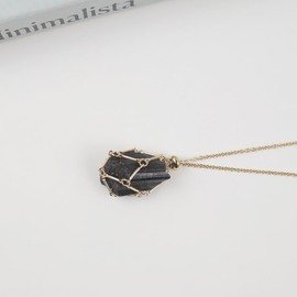 VNVETYTO Crystal Holder Necklace 14K Gold-plated Stainless Steel Cage Crystal Gemstone Pendant Necklace Jewelry for Women Men (Black Tourmaline)