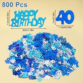 Pack of 800 Confetti Table Decoration Birthday 40 Party Decorations Happy Birthday Confetti Blue, Confetti Decoration 40th Birthday for Men and Women