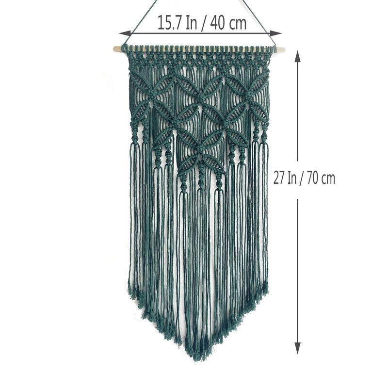 Winterdemoon Handmade Cotton Home Decor Macrame Wall Hanging Deep Green