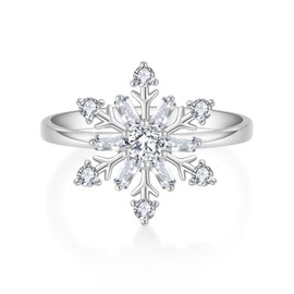 STARCHENIE Snowflake Ring 925 Sterling Silver Crystal Flower Jewelry Christmas Gift for Women Size 7
