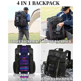 KEQIKAI Drone Backpack 50L Professional for DJI FPV/Mavic/Air, Water Resistant Travel Backpack with 16" Laptop Compartment, Large Skateboard Backpack Carry on Backpack Airplane Approved Black Orange