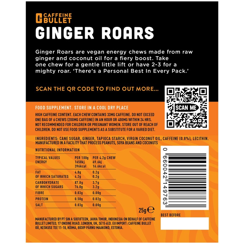 Caffeine Gummies 33mg per Ginger Chew | Fiery Plant-Based Vegan