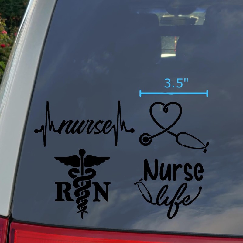 Nurse Decal 4 Pack: Nurse Heartbeat, Heart, Nurse Life, RN