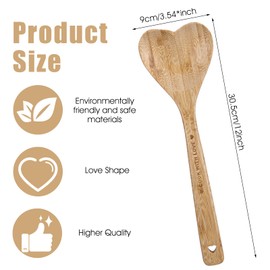 Bamboo Heart Shaped Spoon, 12 Inch Heart Spoon Measuring Spoons Kitchenware Tea Spoons for Tea Party Cooking Cooks Hostesses Mom Grandma Wife Weddings House (Wood Color)