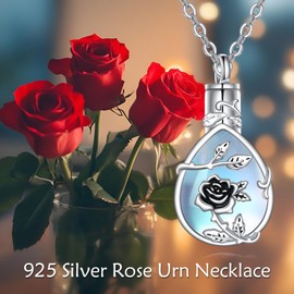 POPLYKE Sunflower/Rose/Compass Necklace for Women Men 925 Sterling Silver Pendant Urn Necklaces for Ashes Jewellery for Men and Women, Sterling Silver