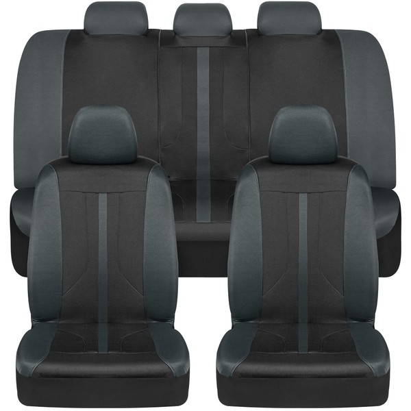 BDK OmniFit Seat Covers for Cars, Two-Tone Gray Car Full Set with Hooded Split Bench Cover, Interior Accessories, Automotive