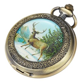 Tiong Vintage Unique Hollow Mechanical Steampunk Pocket Watch with Chain Skeleton Roman Numerals Pocket Watches for Men Gifts & Box, 04-Bronze White, Classic