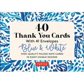 Blue & White, 40 Thank You Cards with Envelopes: (4 1/2 x 3 inch blank cards in 8 unique designs)