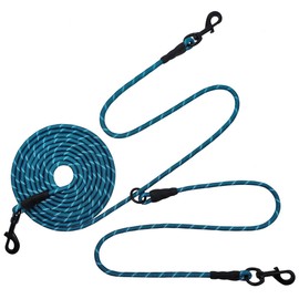 BTINESFUL 12FT 20FT 30FT 50FT Reflective Dog Tie Out for 2 Dogs, No Tangle 20ft by 1/3 Inch Nylon Rope Long Tether for Two Dogs, Dog Trolley Runner for Yard Outdoor Camping (20 ft x 1/3", Blue)