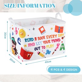 Domensi 4 Pcs Collapsible Cartoon Reading Book Storage 15.7 x 11.8 x 11.8 inches Kids Book Basket Bin for Nursery Room Classroom Library Rectangle Storage Bin Classroom Bedroom Closet Storage