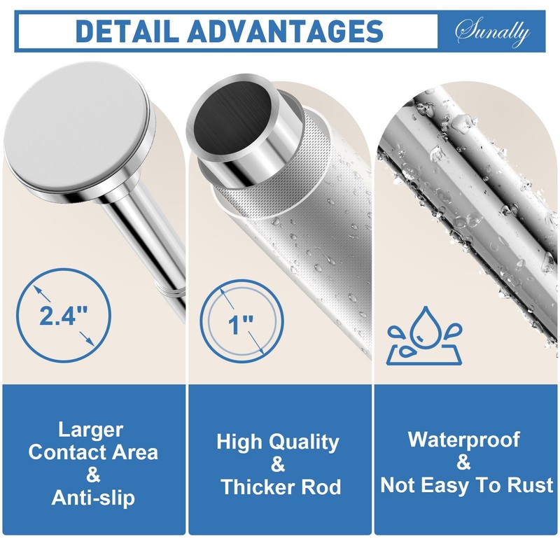 SUNALLY Shower Curtain Rod Adjustable 32-75 Inch, Spring Tension Shower