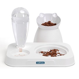 Nobleza-2 in 1 Katzennapf-Set，mit Automatischer Wasserflasche，Katzennapf Erhöht Fressnapf Katze mit 15° Neigung Design，mit Interaktiver Slow Feeder Futternapf Perfekt für Katzen，Weiß