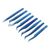 8pcs Eyelash Tweezers Stainless Steel Fine Tip Ergonomic Blue Titanium
