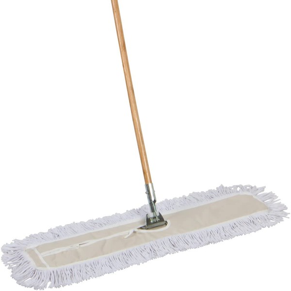 Tidy Tools Industrial Strength Cotton Dust Mop with Solid 63'' Wood Handle and Metal Frame. 36'' X 5'' Wide Cotton Mop Head