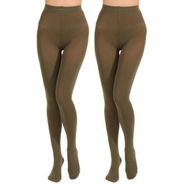 Paralinda 2 Pairs Women's Solid Color Tights 80D, Soft Opaque Microfiber Tights, Olive Green, Large-X-Large