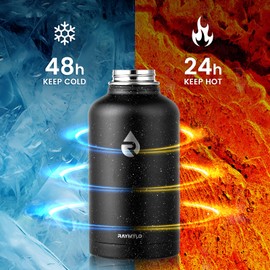 RAYMYLO 64oz Insulated Water Bottle, Triple Wall Vacuum Stainless Steel Water Bottles - Keeps Cold 48H, Reusable Half Gallon Jug for Gym, Sports, Camping, Hiking,Travel, Black Speckled