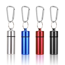 OOTSR Portable Pill Case (2.6"x0.7") with D-Ring Carabiner Waterproof Aluminum Pill Box Case Small Pill Container Keychain Ear Plugs Carrying Case for Outdoor Travel Camping 4 Pack