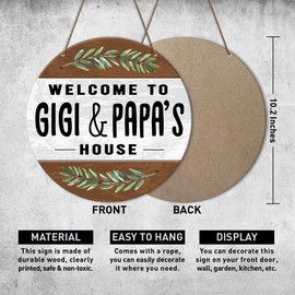 Welcome Decor Sign, Welcome Decorations for Front Door Porch, Rustic Hanging Home Decor for Wall, Housewarming Gifts for Grandma Gigi Mimi Papa Grandparent, Gigi And Papa's House