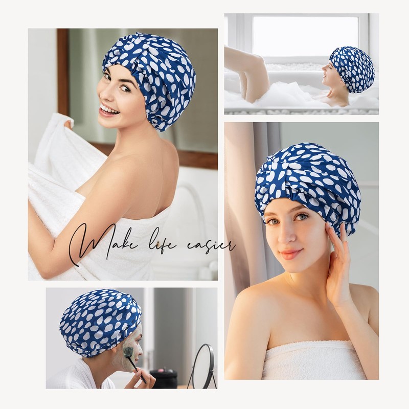 YFONG Reusable Shower Cap for Women, Waterproof & Durable Bath