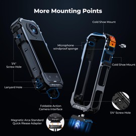 K&F Concept Insta360 X5 Mount Frame Bracket Protective Case Multi-Function Cage Expandable Easy Installation CNC Machined Full Protection with Windproof Sponge Aluminum Alloy Tripod Selfie Stick Light