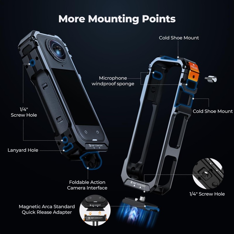 K&F Concept Insta360 X5 Mount Frame Bracket Protective Case Multi-Function