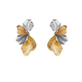 LOKLIFFAI Flower Earrings For Women, Two Tone Design Statement Drop Dangle Earrings for Vacation Leaf Wing Fashion Jewelry (gold and silver)