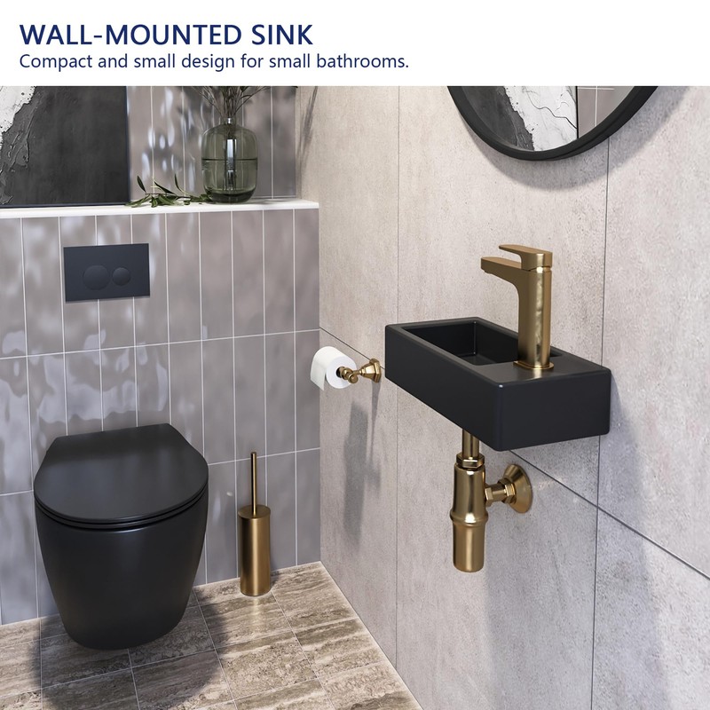 DeerValley Small Bathroom Sink, 15"x7" Mini Rectangle Wall Mount Vessel