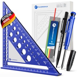 Falkenwald® 9-in-1 Carpenter's Square 180 mm with Writing Surface - Includes Deep Hole Marker, 6 Leads & Scriber - Ideal for Precise Marking & Drawing - Try Square Carpenter's Square