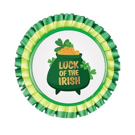 St Patricks Day - Green/White Rosette BADGE Irish Badge Shamrock Ireland Fancy Dress Accessory (10cm Luck of the Irish Rosette)