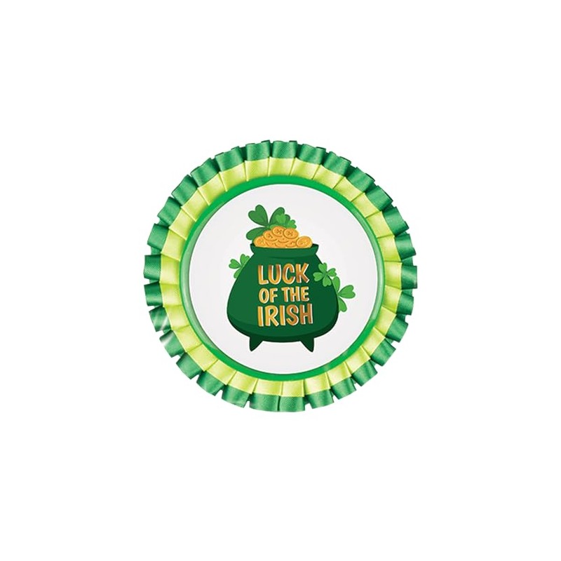 St Patricks Day - Green/White Rosette BADGE Irish Badge Shamrock