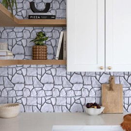 COMSTICKC 3D Wall Panels,Faux Gray Stone Peel and Stick Wall Panels,10 Pcs of 12"X12",Ultra-Light Thin PVC Whitewash Adhesive Irregular Rocks Stone Backsplash Interior Decor,Paintable Decorative Tiles