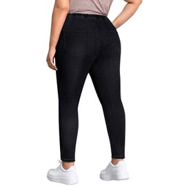 LEIJIJEANS Plus Size Ankle Jeans for Women Pencil Women Jeans Capri Length Black High Waist Skinny Denim Mom Jeans Pants (Plus-Size, 7XL, 26W,Black)