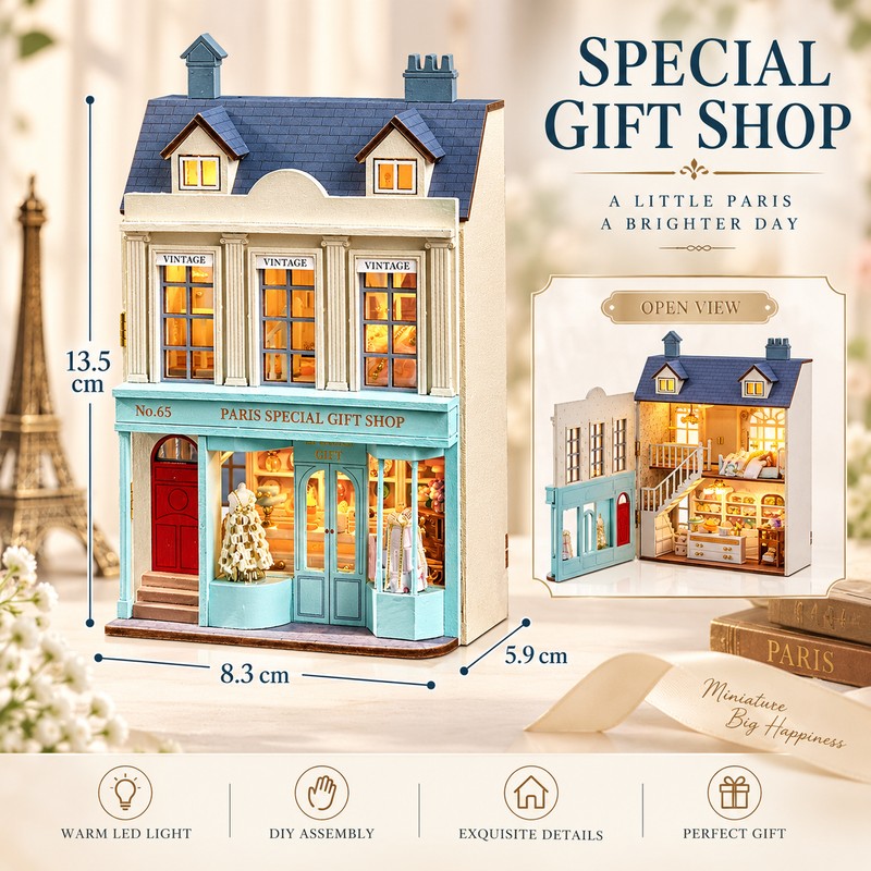 DIY Miniature House Kit with Furniture and LED Light, Wooden