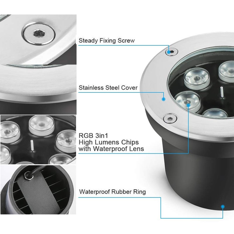 RSN LED Landscape Lighting 18W RGB Underground Light IP65 Waterproof