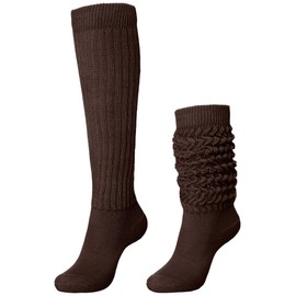 Glitopper Slouch Socks Slouchy Socks Pack Knee High Scrunch Socks 80s 90s Socks Cotton Stacked Socks Boot Socks (Brown,9-11)