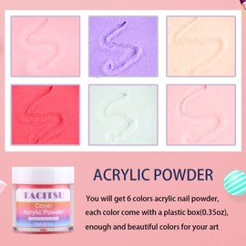 TACITSU Acrylic Powder Set 6 Colors Cover Acrylic Nail Powder Kit Polymer Powder for Acrylic Nail Extension Carving French Manicure Professional Acrylic Nail System
