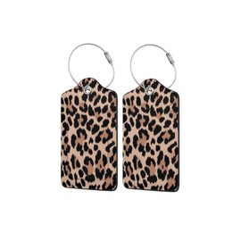 KWSAAHU 2 Pack Luggage Tags for Suitcases Leather Tags, Privacy Cover ID Label with Stainless Steel Loop Travel Essentials Suitable Handbags Travel Bags for Man Woman - Artistic Leopard Print