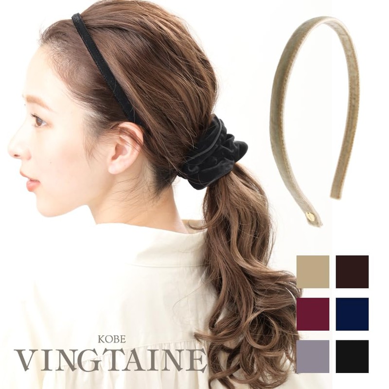 VINGTAINE HK-104 Thin Velvet Headband, Hair Accessory - blk