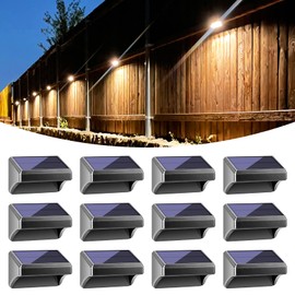 Bridika Solar Fence Lights Warm White & White, Solar Outdoor Wall Lights, Fence Solar Lights Outdoor Waterproof for Step, Backyard, Fence, Wall, Patio, Deck Railing, Stair (12 Pack)